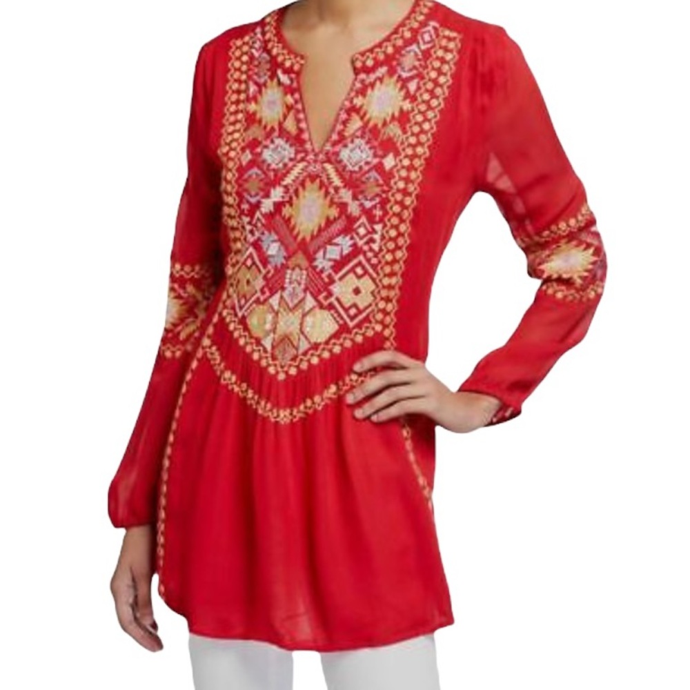 Tolani Lauren Red Embroidered Tunic Top - M